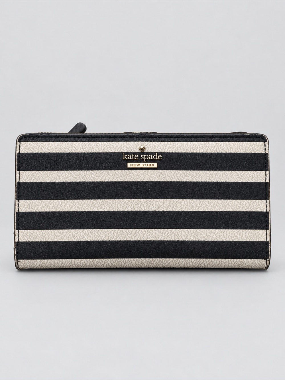 Kate Spade New York Stacy Striped Leather Bifold Wallet – Black & Off-White